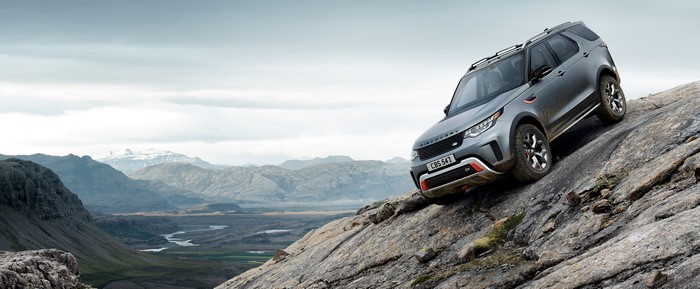 2018 Land Rover Discovery SVX on rocky terrain