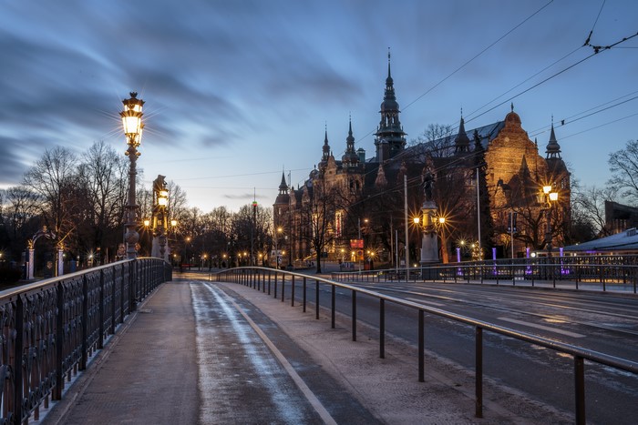 Stockholm Evening Bridge with Street Lights 4K