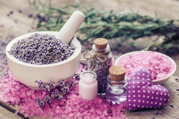 Lavender Mortar and Pestle with Bath Salts