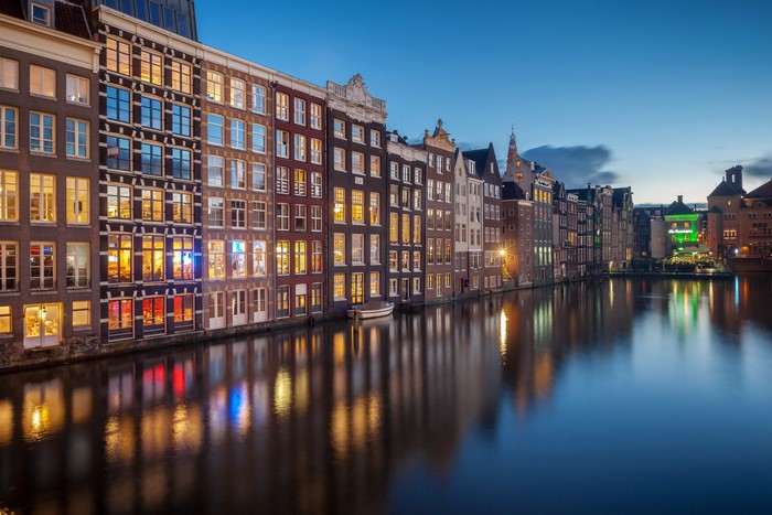 Amsterdam Canal Houses at Dusk