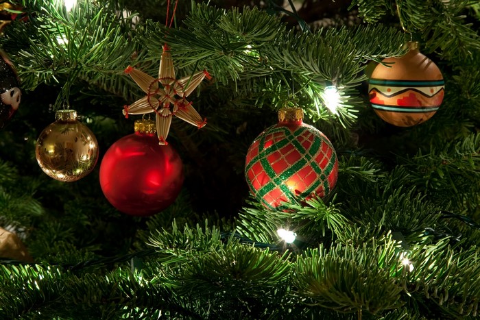 Christmas tree ornaments and lights