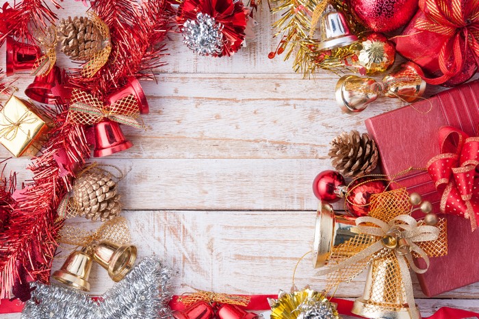 Christmas Decorations on Wood Planks