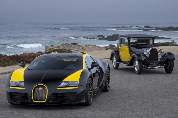 Bugatti Veyron and Vintage Bugatti by the Ocean