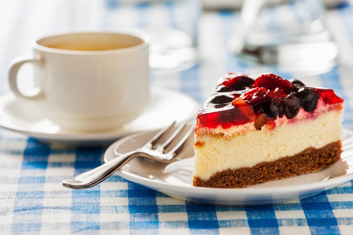 Cheesecake with berries and coffee