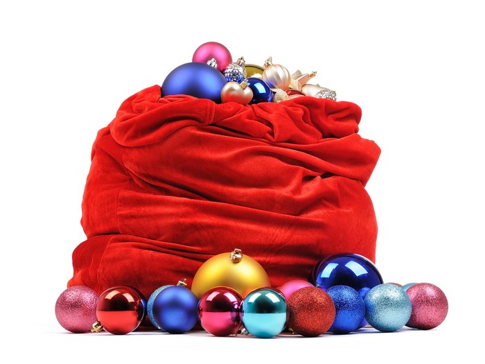 Red Santa Bag full of Christmas Ornaments