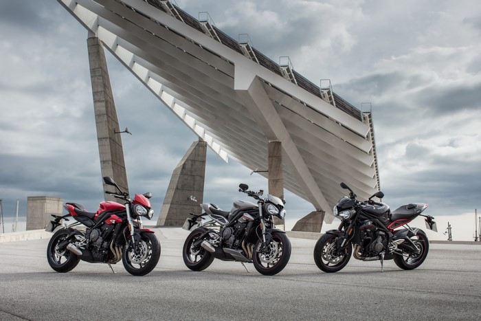 Three Triumph Street Triple motorcycles
