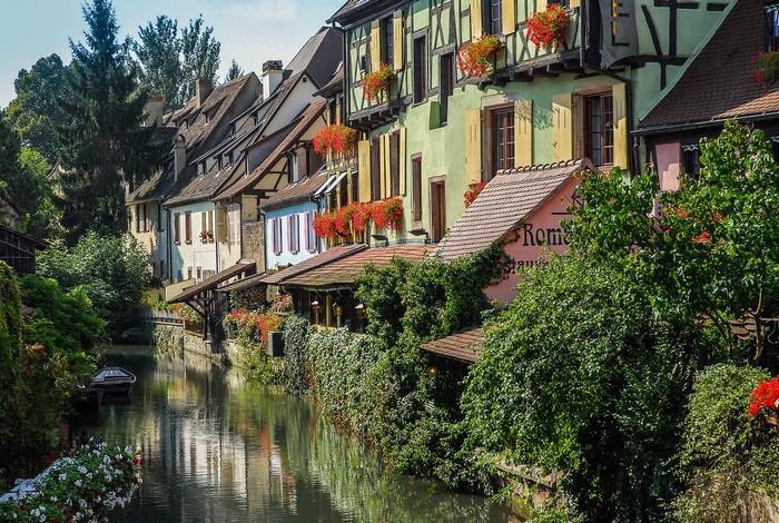 Canal in Colmar, Alsace, France with colorful houses