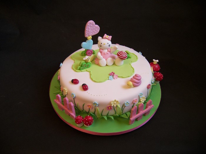 Hello Kitty Garden Cake with Ladybugs and Mushrooms