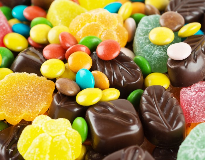 Assortment of colorful candies and chocolates