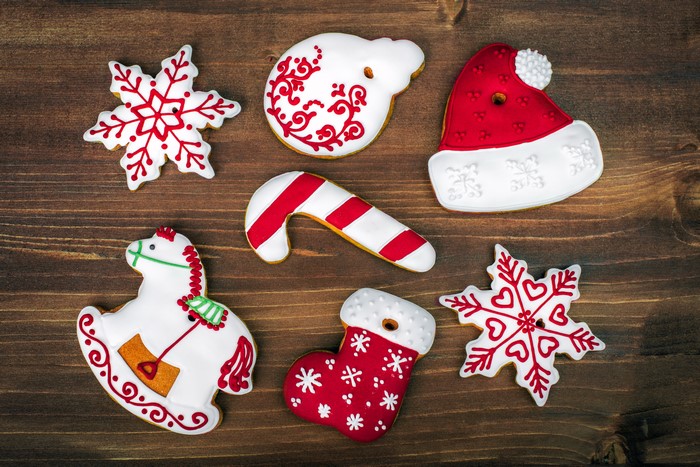 Christmas cookies on wooden planks