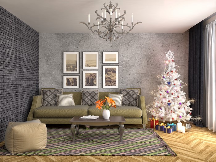 Christmas Interior Design with Tree and Sofa