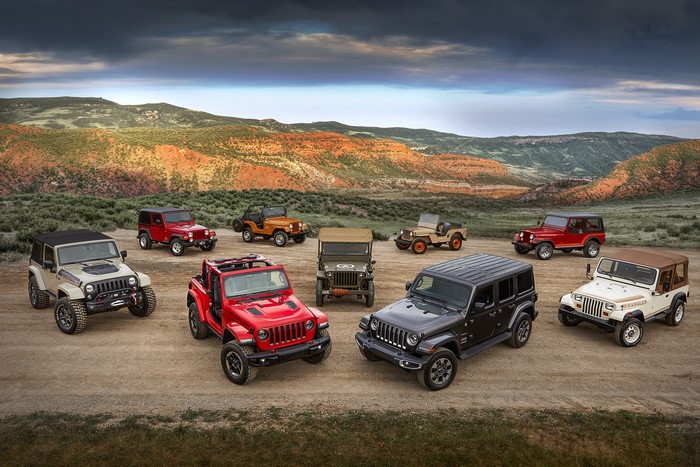 Collection of Jeep vehicles in a scenic landscape