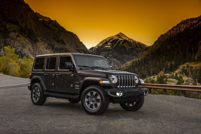 Brown Jeep Wrangler Unlimited Rubicon in Mountains