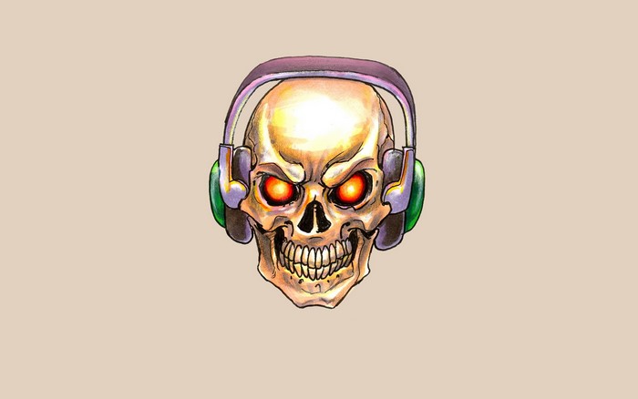 Skull with headphones and glowing eyes