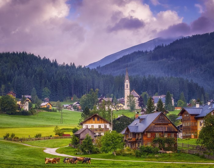 Gosau, Austria village with mountains and forests
