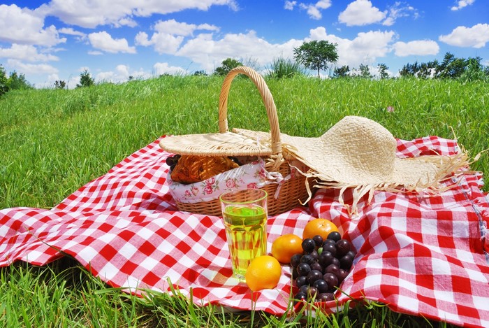 Picnic with Grapes, Hat, and Drink