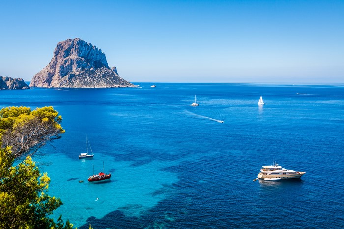 4K Ibiza Sea View with Boats and Crag