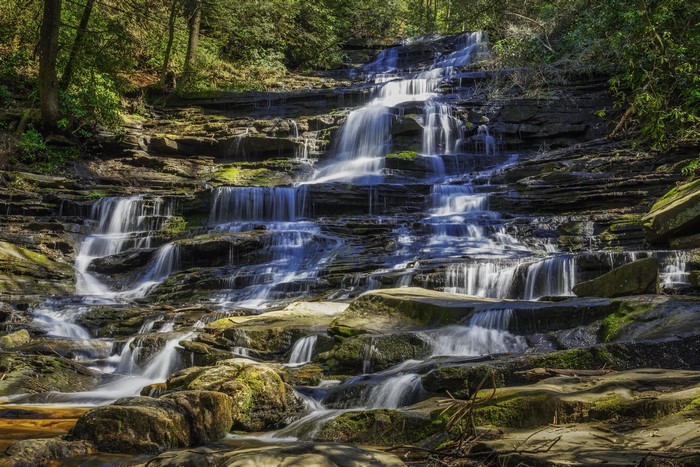 4K Minnehaha Falls USA Waterfalls Stones Moss