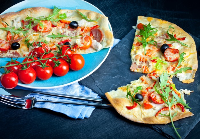 Pizza with Tomatoes and Olives