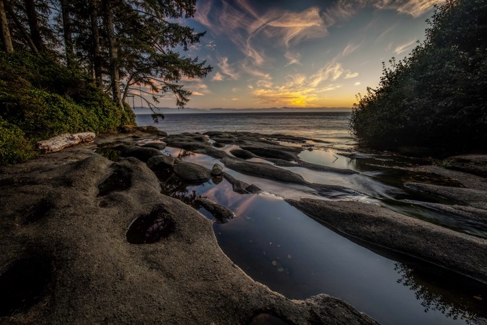 Sunset over the rocky coast of Vancouver Island, Canada