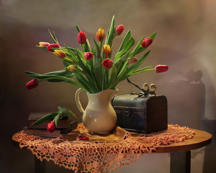 Still-life with tulips in a vase