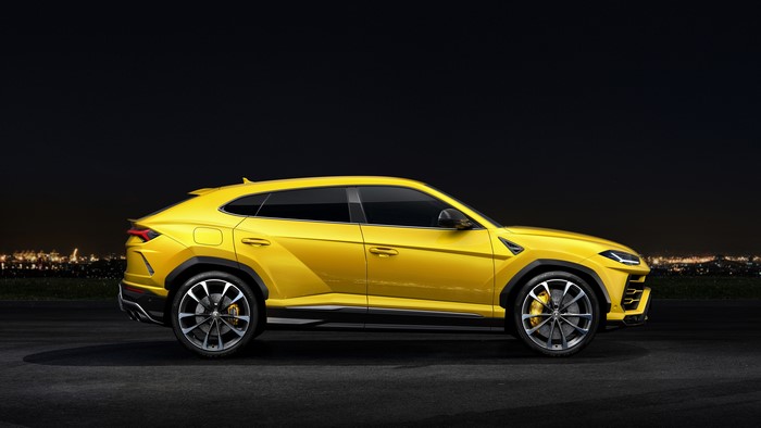 Yellow 2018 Lamborghini Urus Side View