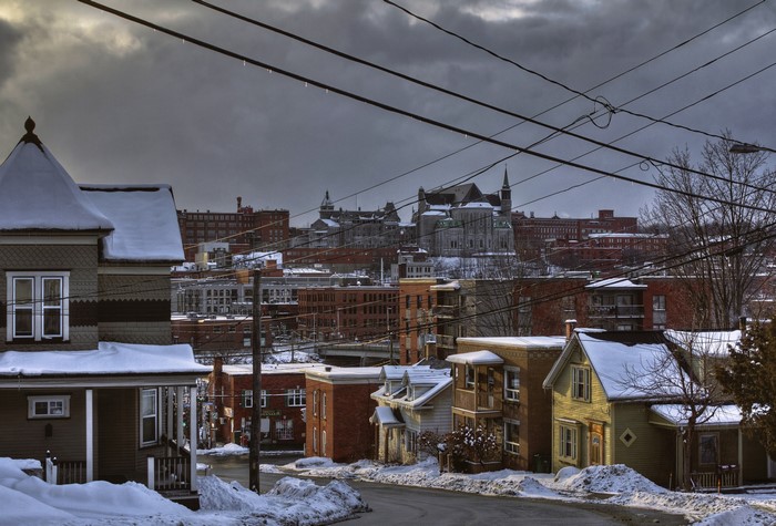 Sherbrooke, Canada Houses in Winter Snow