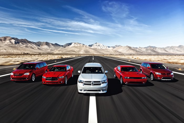 Dodge Cars Lined Up on a Desert Road