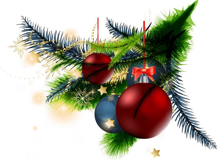 Christmas branches with ornaments and stars