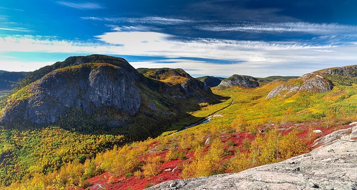 Autumnal Valley with Mountains in Quebec, Canada