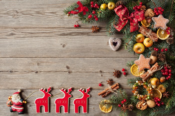 Christmas Decorations on Wooden Background