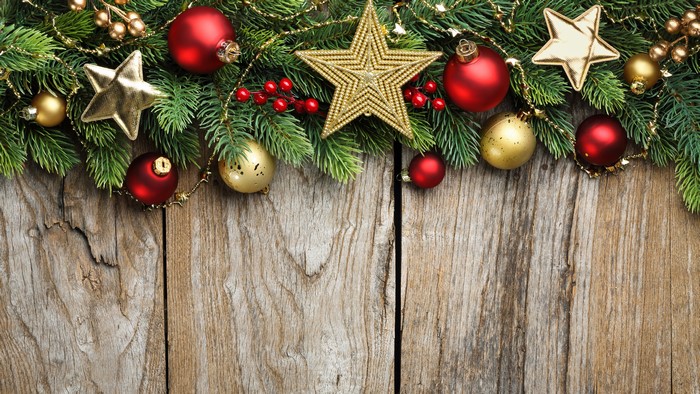 Christmas Decorations on Wood Planks