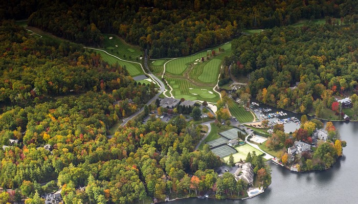 Lake Toxaway, North Carolina in Autumn with Golf Course and Marina