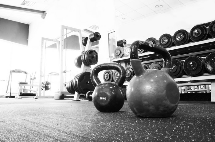 Gym with Kettlebells and Dumbbells