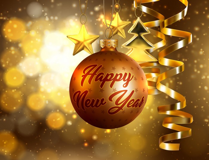Happy New Year Christmas Ornament with Stars and Ribbon