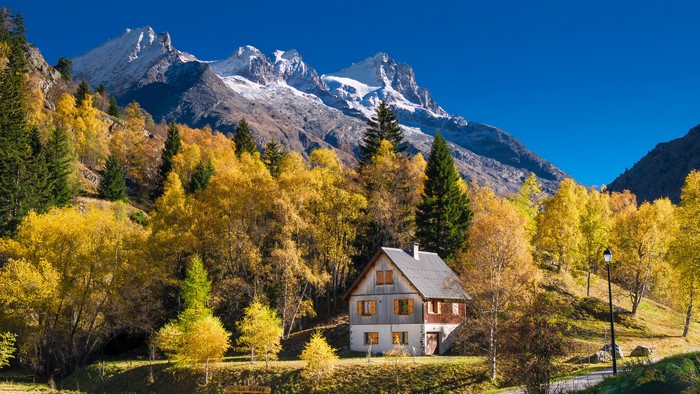 House in Autumn Alps Mountains, France