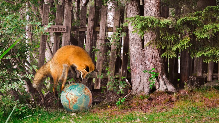 Fox and Globe near Firefox sign