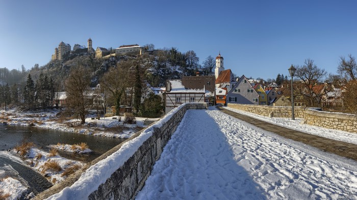 Harburg Castle and Town in Winter, Bavaria, Germany