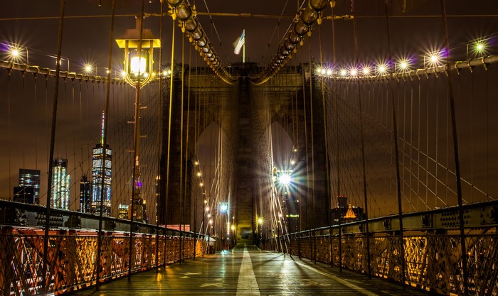 Brooklyn Bridge at Night with New York City Skyline