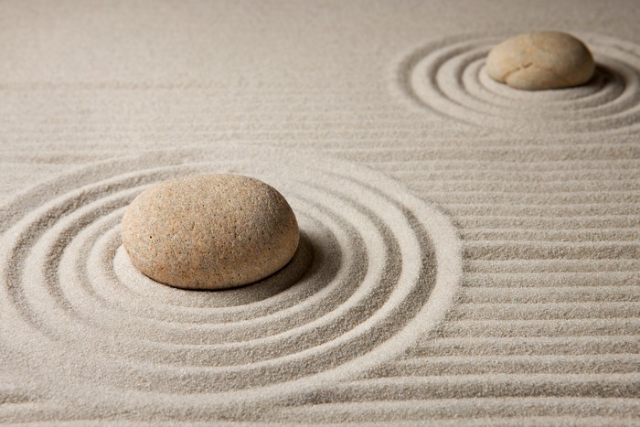 Zen garden with stones and sand circles