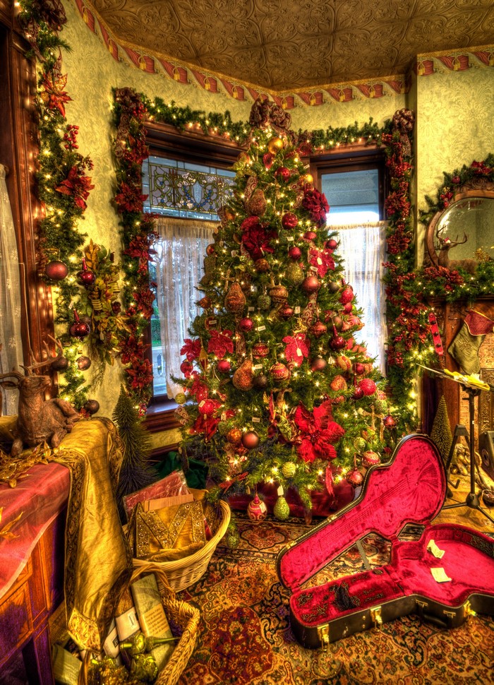 Christmas Tree and Decorations in a Room
