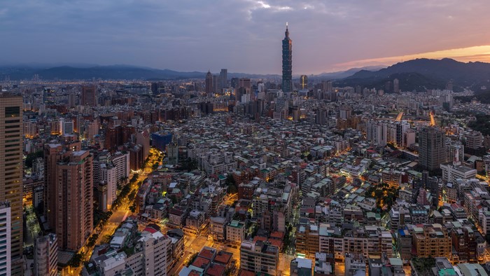 Taipei 101 and cityscape at dusk, Taiwan