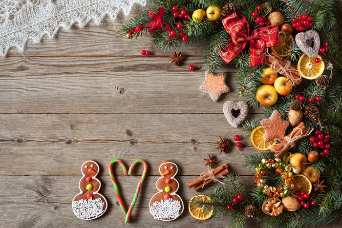 Christmas Decorations on Wooden Background