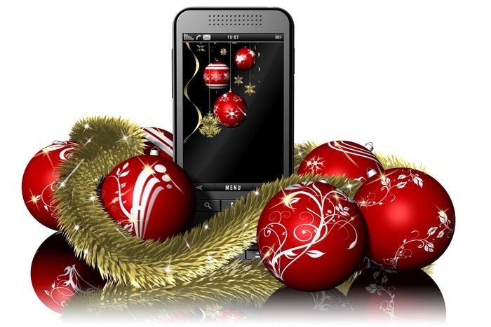 Christmas ornaments and mobile phone