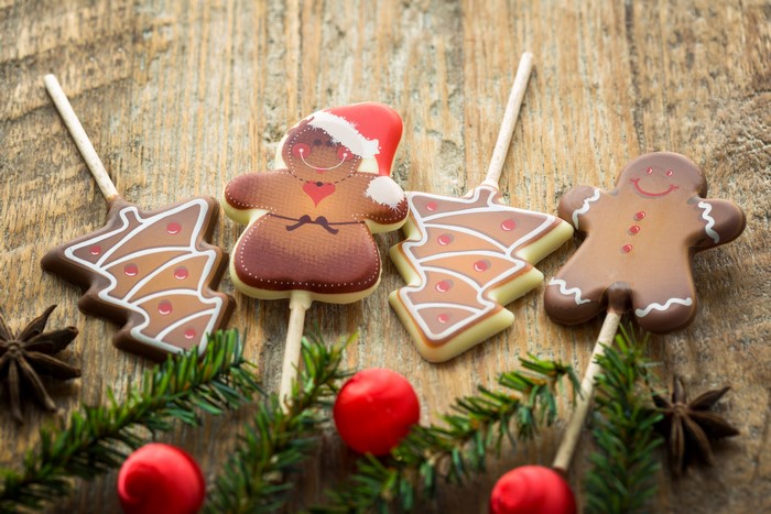 Christmas cookies on sticks with pine branches