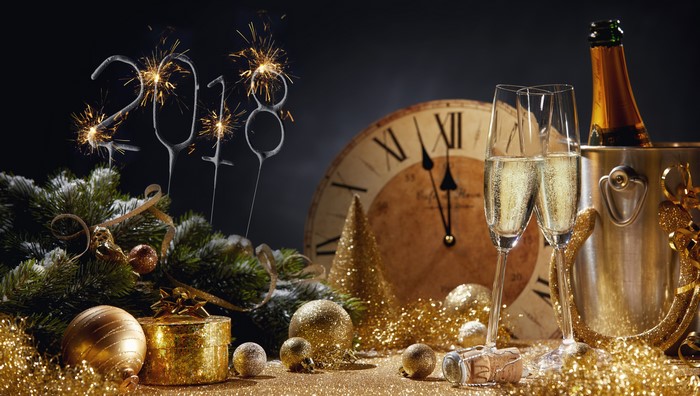 New Year's Eve 2018 Celebration with Champagne and Sparklers