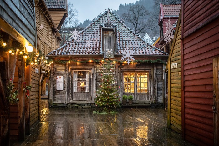 Bryggen Bergen Norway Christmas with 4K Lights