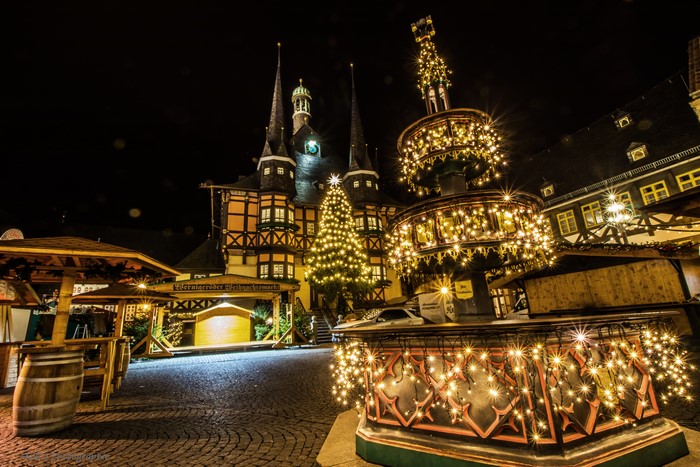 Wernigerode Christmas Market with Christmas Tree and Fountain