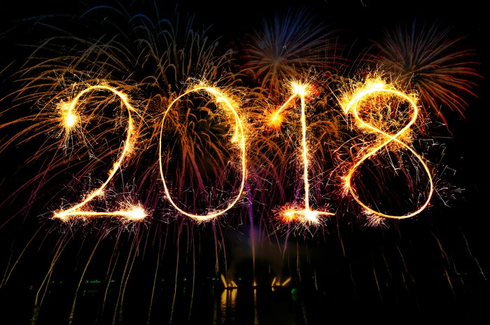 Fireworks spelling out 2018