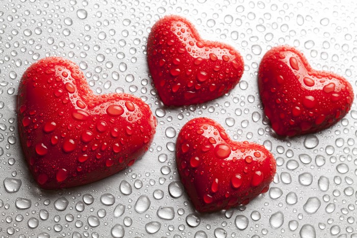 Four Red Hearts with Water Drops